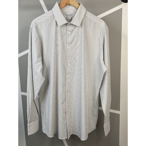 Mizzen + Main Leeward White Navy Mini Grid Check Shirt Men’s XL Stretch Spread - Picture 1 of 16